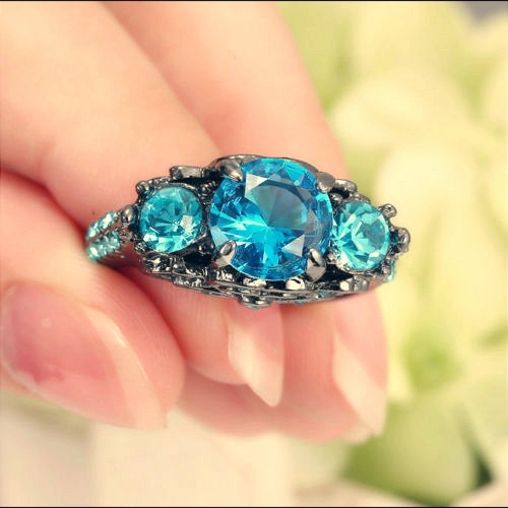Aquamarine Princess Cut 10KT Black Gold Ring
